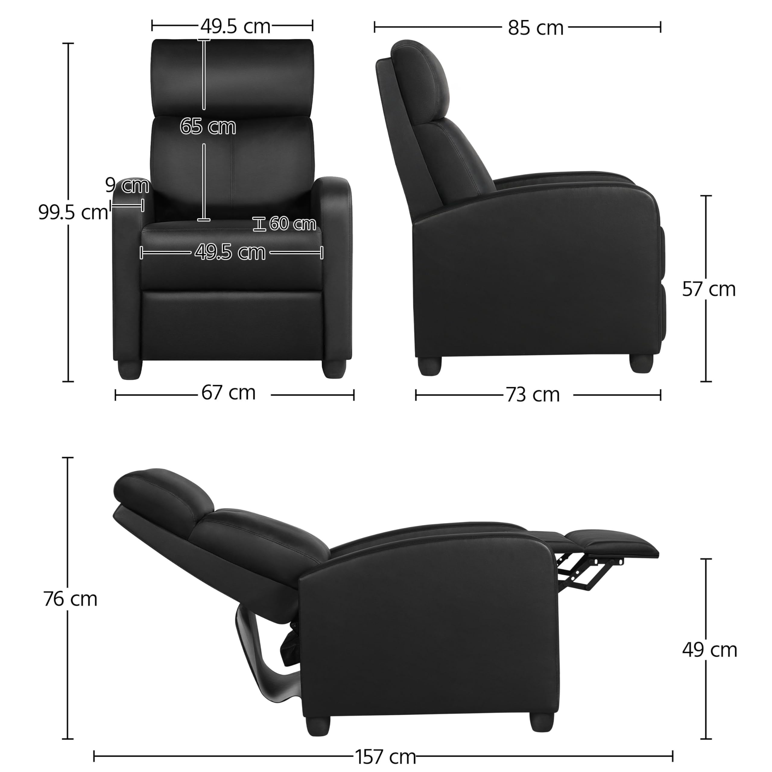 Yaheetech Recliner Armchair Single Padded Seat Boucle Fabric Sofa Lounge Home Living Room Theater Adjustable Leg Rest and Reclining Functions Ivory