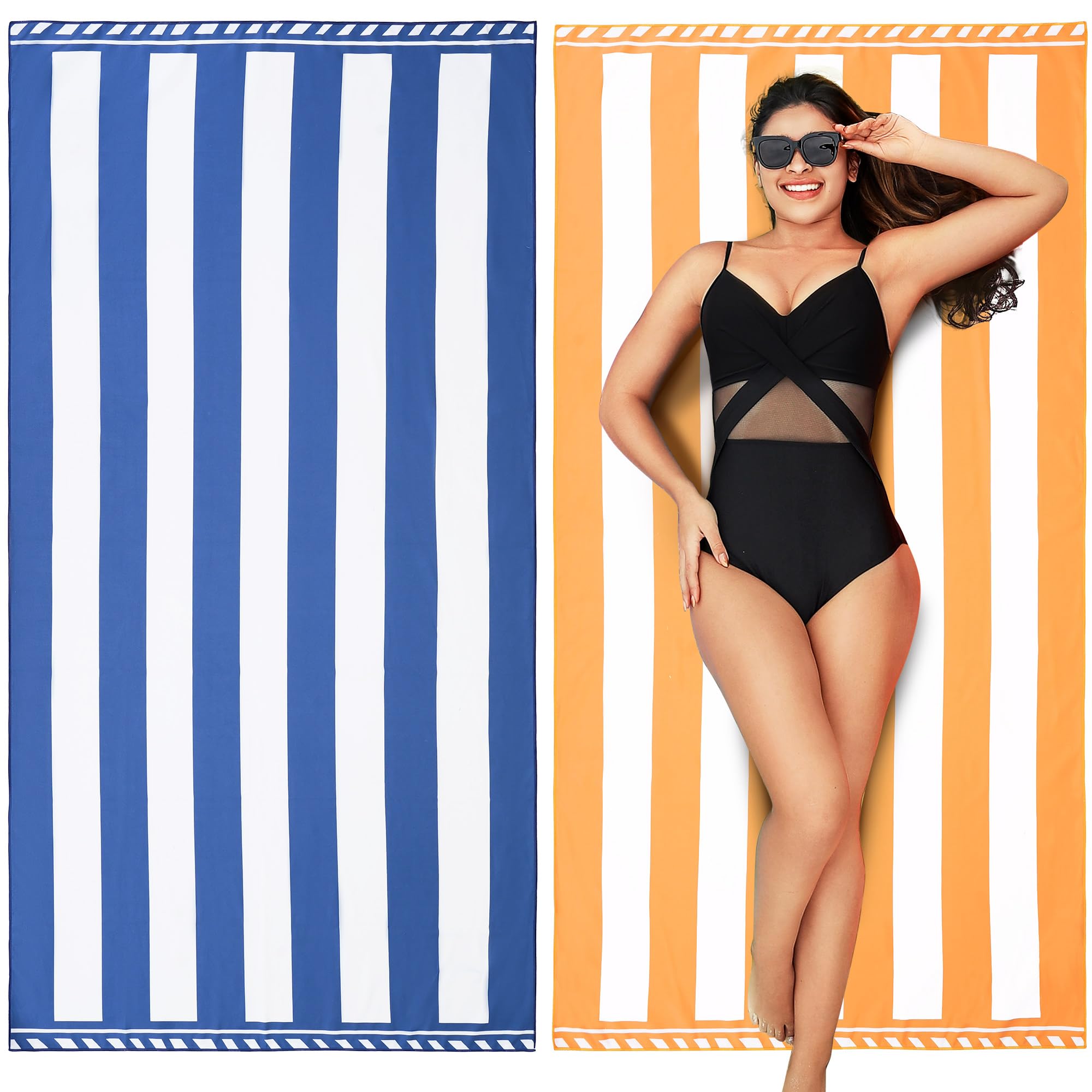 Winthome Beach Towel, Extra Large Microfibre Beach Towel for Adult, Double Sides Sand Free Quick Dry lightweight Travel Swimming Towel(Pink + Green, 90×180cm - 2 pack)