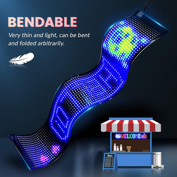 Qnoavve Bluetooth App Control LED Sign, 14.6"x3.6" Devil Eyes Car Lights, Flexible USB 5V LED Car Sign, Programmable Customizable Display Panel, Scrolling Message Board for Store Bar Hotel Party