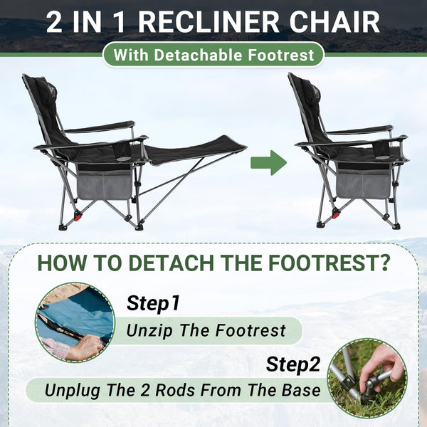 #WEJOY Camping Chairs Folding Recliner Chair Adjustable with Detachable Footrest Headrest Cup Holder Lightweight Portable Reclining Camp Chair Fold Up Chair for Outdoor Beach Garden, Cyan Set of 2