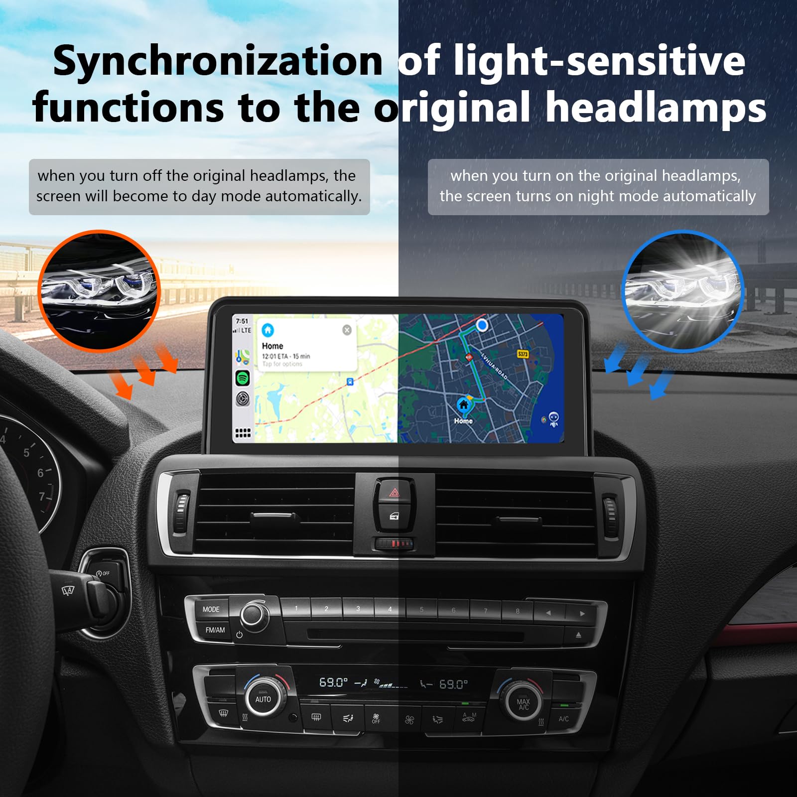 Road Top 12.3" Ultra-Narrow Touchscreen Wireless Carplay for BMW 1 & 2 Series F20/F21/F22 2013-2015 Year, Car Stereo Multimedia Radio Receiver, Support Wireless Android Auto, Mirrorlink