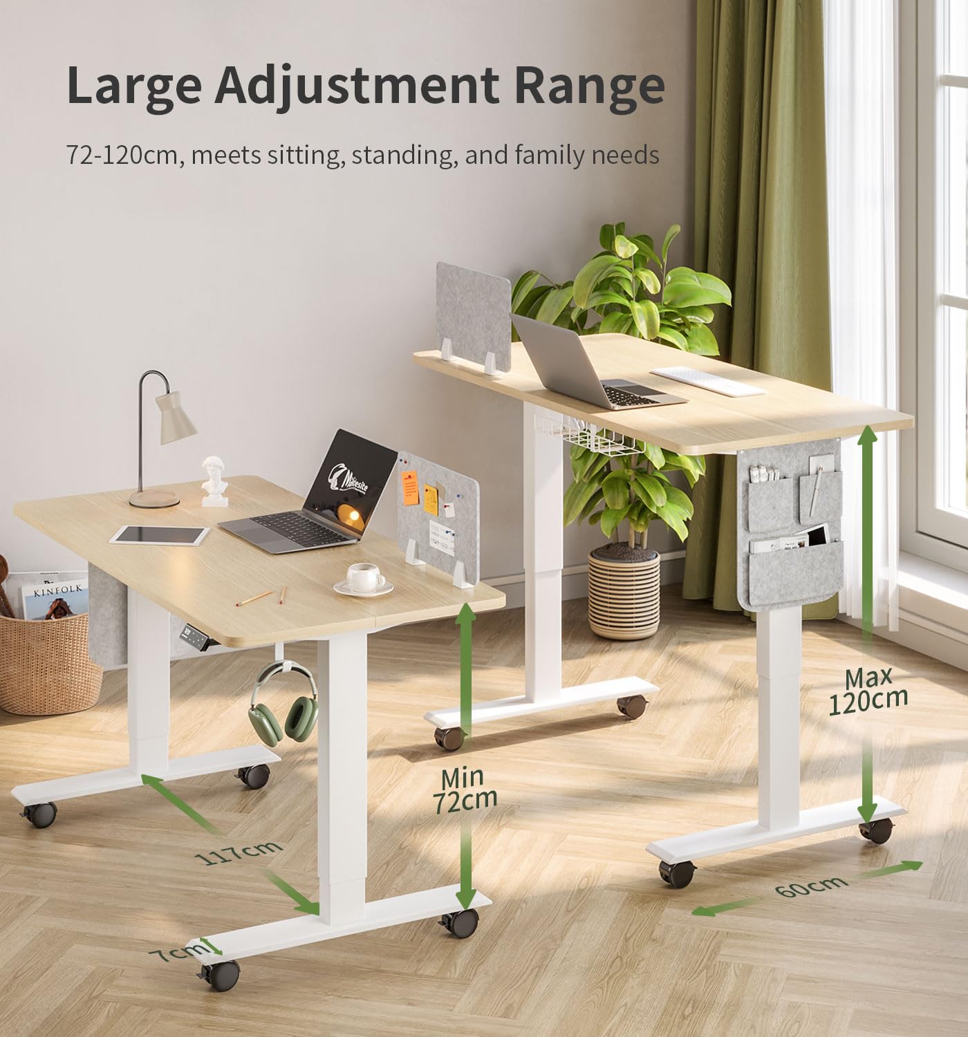 MAIDeSITe Height Adjustable Standing Desk Electric Standing Desk Sit Stand Desk Stand Up Desk with Cable Tray 120 * 60cm Desktop for Home Office