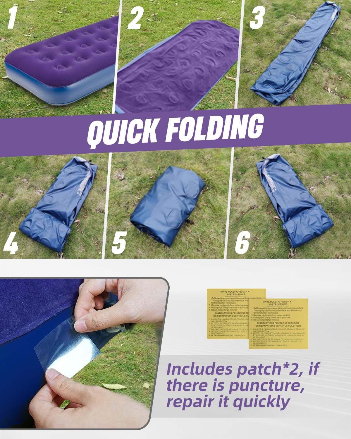 Victoper Inflatable Mattress, Quick Air Bed Blow Up Bed Single Camping Flocked Surface Coil Beam Construction Quick Inflation Air Mattress L188cm x W73cm x D22cm Max Weight 227kg