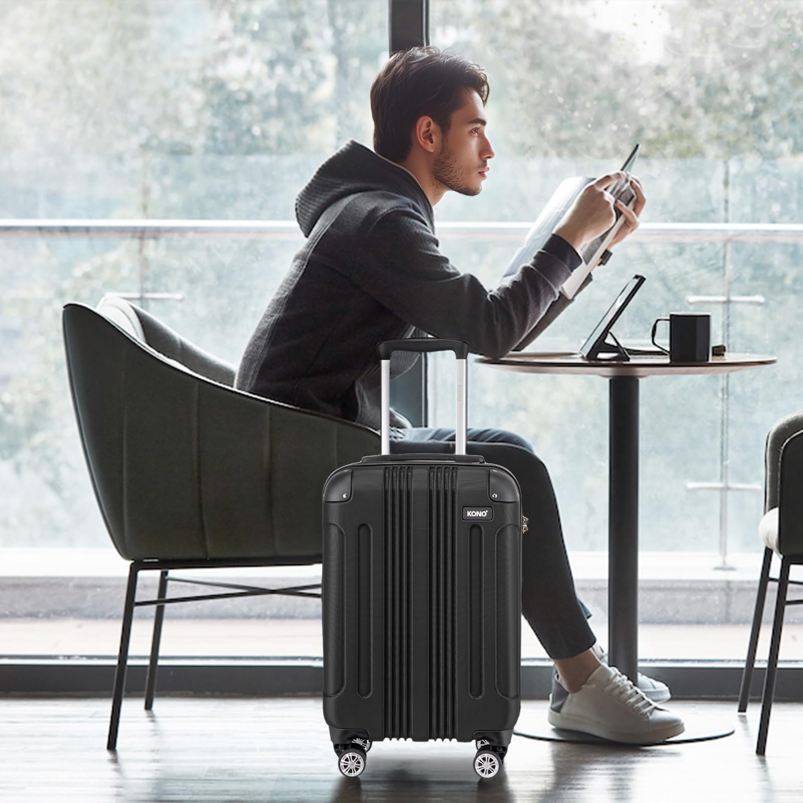 Kono 28 Inch Large Hard Shell Luggage Lightweight ABS 4 Wheels Spinner Business Trip Trolley Case Suitcase (Grey)