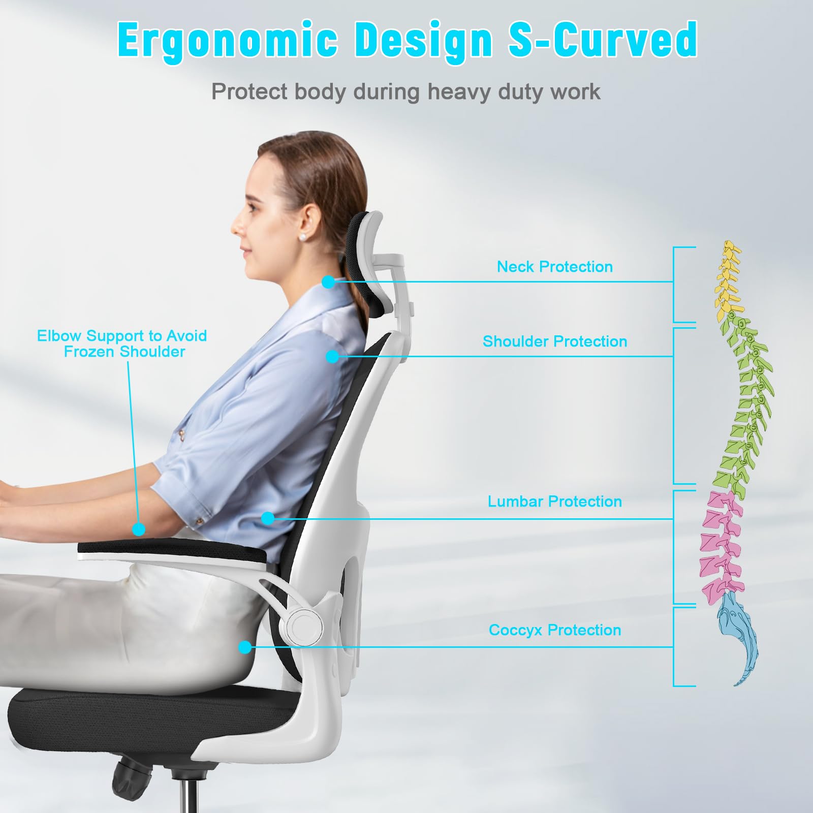naspaluro Office Chair Ergonomic Desk with 90° Flip-up Armrest Lumbar Support, Height Adjustable Chair, Executive Swivel Computer Padded Seat Cushion for Home/Office