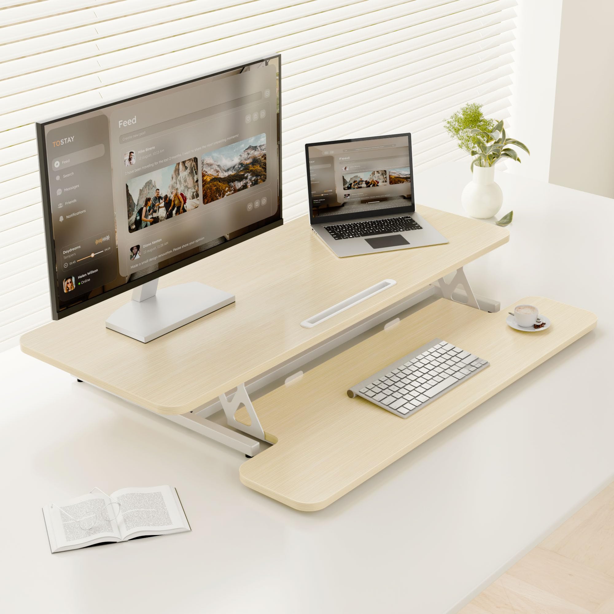 ERGOMAKER Height Adjustable Standing Desk Converter - 101cm (40 Inch) Wide Platform Tabletop Workstation - Quick Sit to Stand Desk Riser for Dual Monitors White