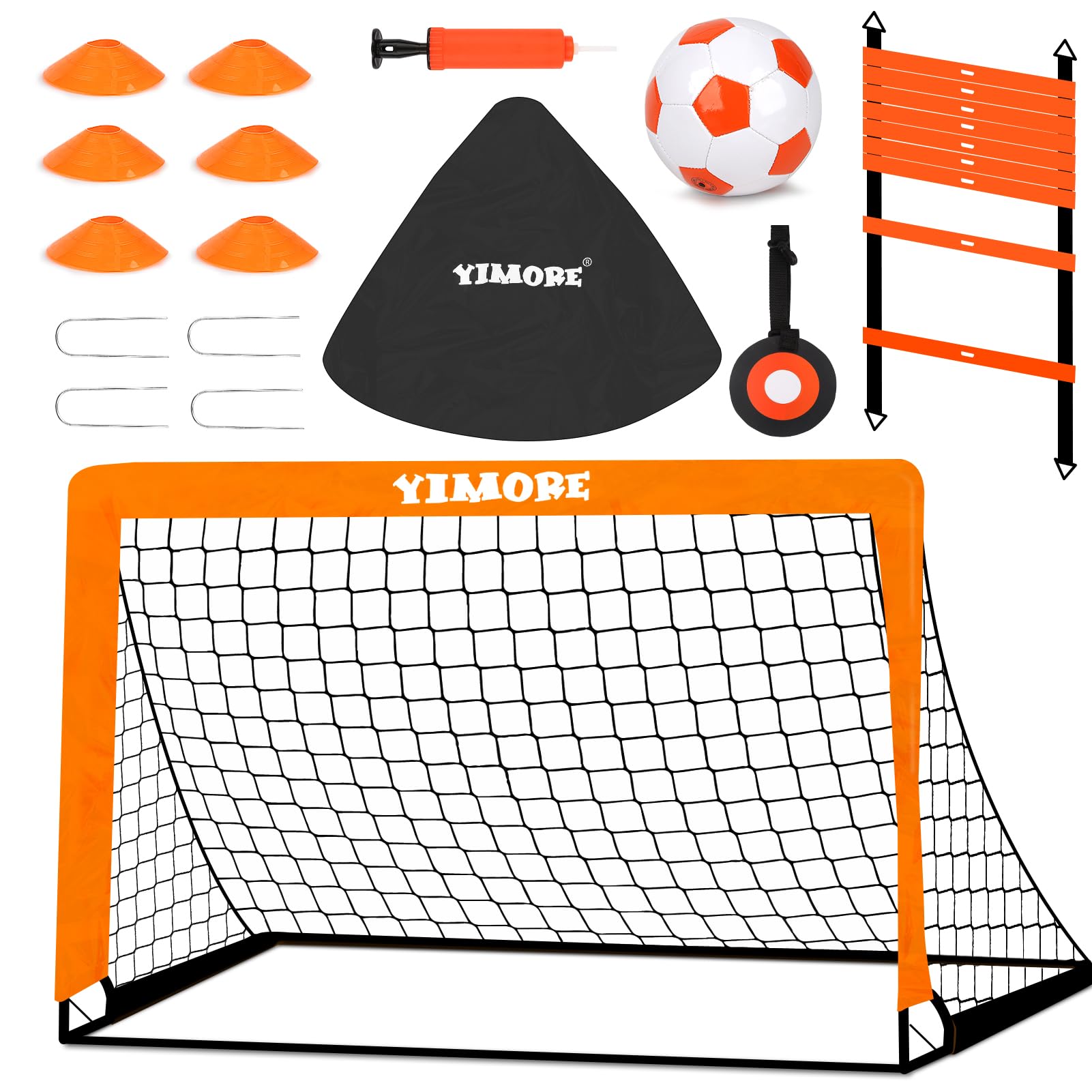 Football Goal Set with Football Training Equipment for Kids, Foldable Football Net with Speed Agility Ladder Disc Cones, Indoor Outdoor Garden Toy