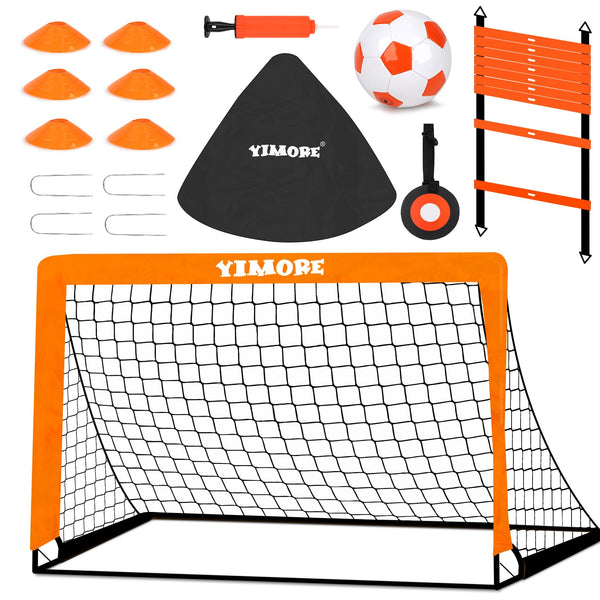 Football Goal Set with Football Training Equipment for Kids, Foldable Football Net with Speed Agility Ladder Disc Cones, Indoor Outdoor Garden Toy
