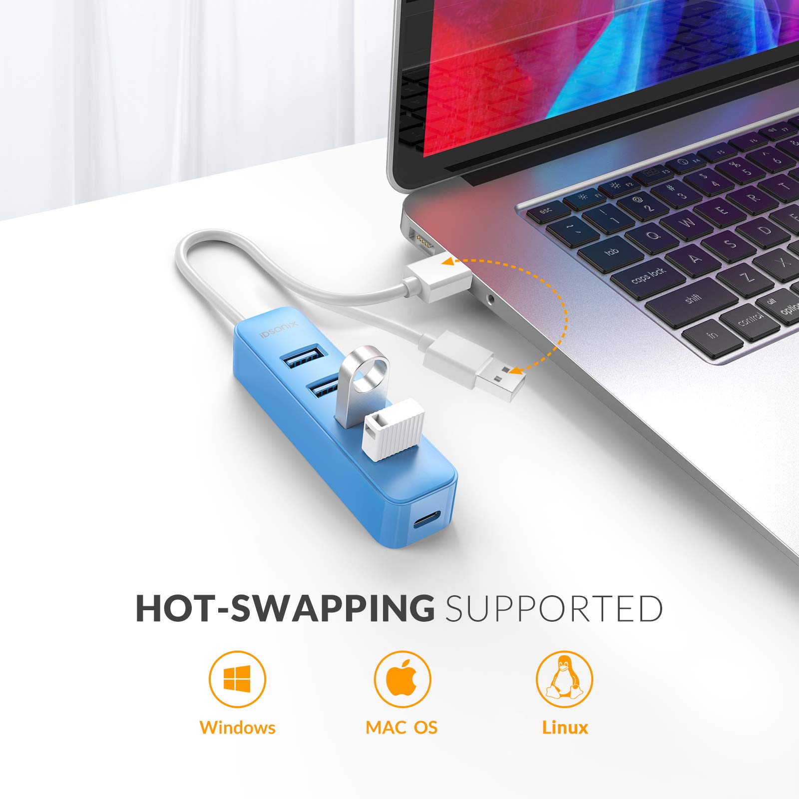 iDsonix USB hub, 4-Port USB 3.0 Hub, 5Gbps HighSpeed Data Transmission USB Hub for Laptop, iMac, Surface Pro, XPS, USB Flash Drives, Mobile HDD, Xbox, Printer, Camera, and More - Yellow