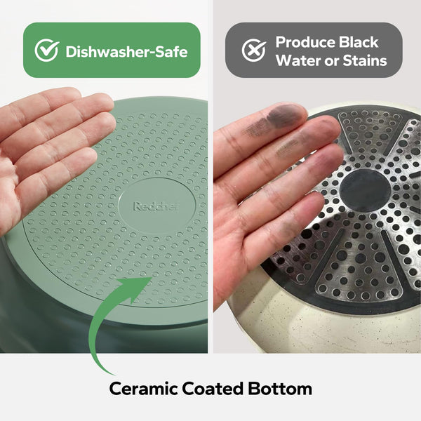 Redchef Ceramic Pots and Pans Set Non Stick, 16 pcs Nonstick Cookware Set with Detachable Handle, Non Toxic, PFAS PFOA & PTFE Free, RV Ceramic Cookware Set for Camping, Oven Safe (Pink)