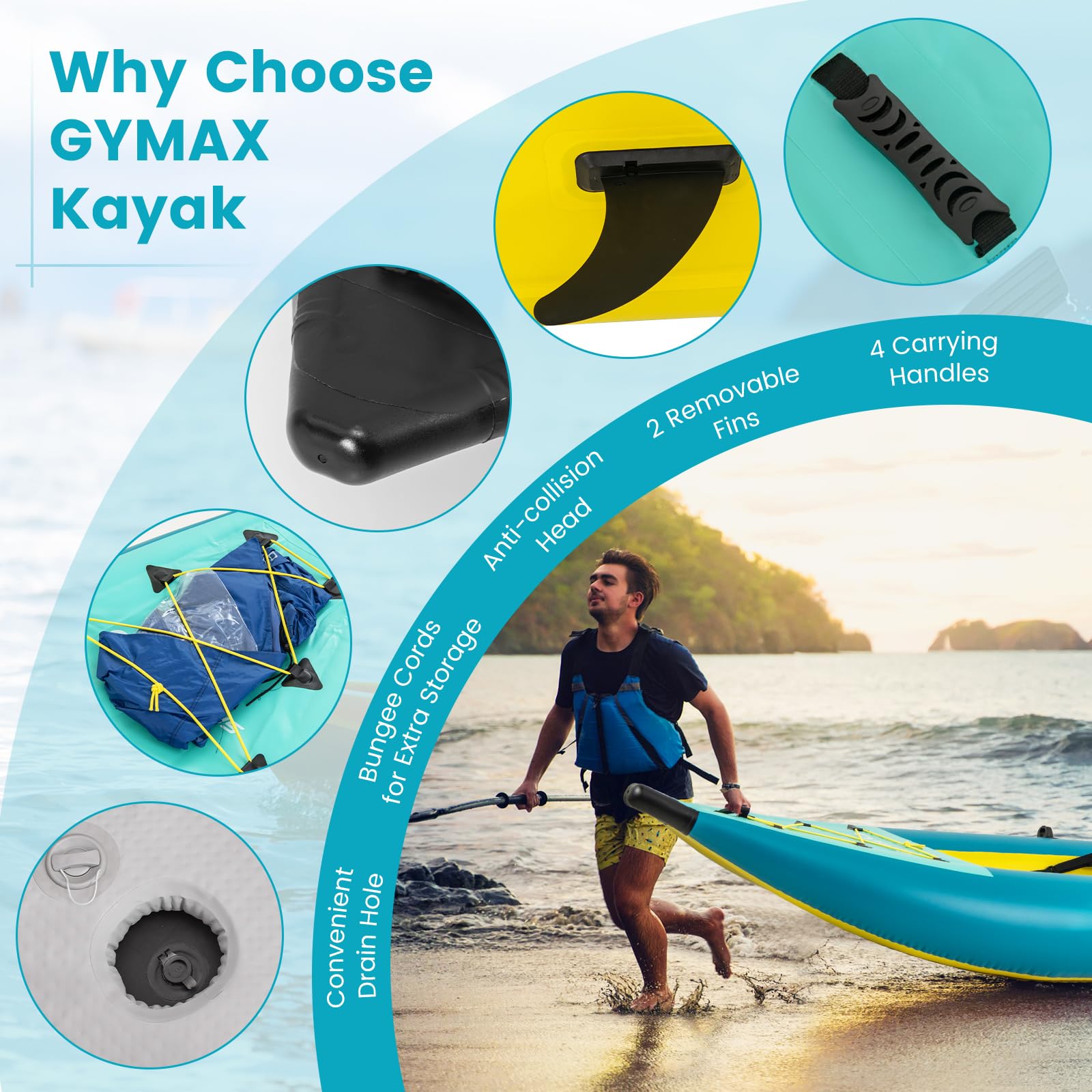 GYMAX Inflatable Kayak Set, 2-Person Inflatable Boat with Aluminum Oars, EVA Padded Seat, Fins, Hand Pump, Repair Kit and Carry Bag, Blow Up Canoe for Lakes, Rivers & Sea Shores