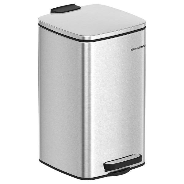 SONGMICS Kitchen Bin, 8-Gallon (30 L) Trash Bin, Steel Pedal Bin, with Inner Bucket, Soft Close and Stays Open, Ink Black LTB593B02