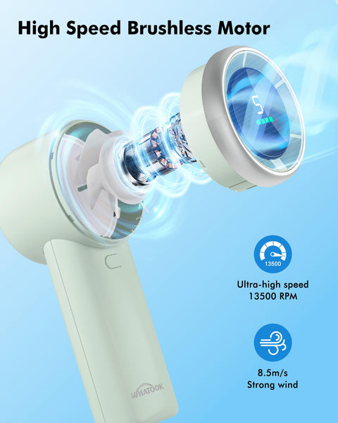 WHATOOK Handheld Fan, 2024 High Speed Cooling Turbo Mini Portable Rechargeable Fan with LED Display/2H Fast charging, Personal Small Stylish 5 Speeds Fan for Man Outdoor Beach Travel Vacation