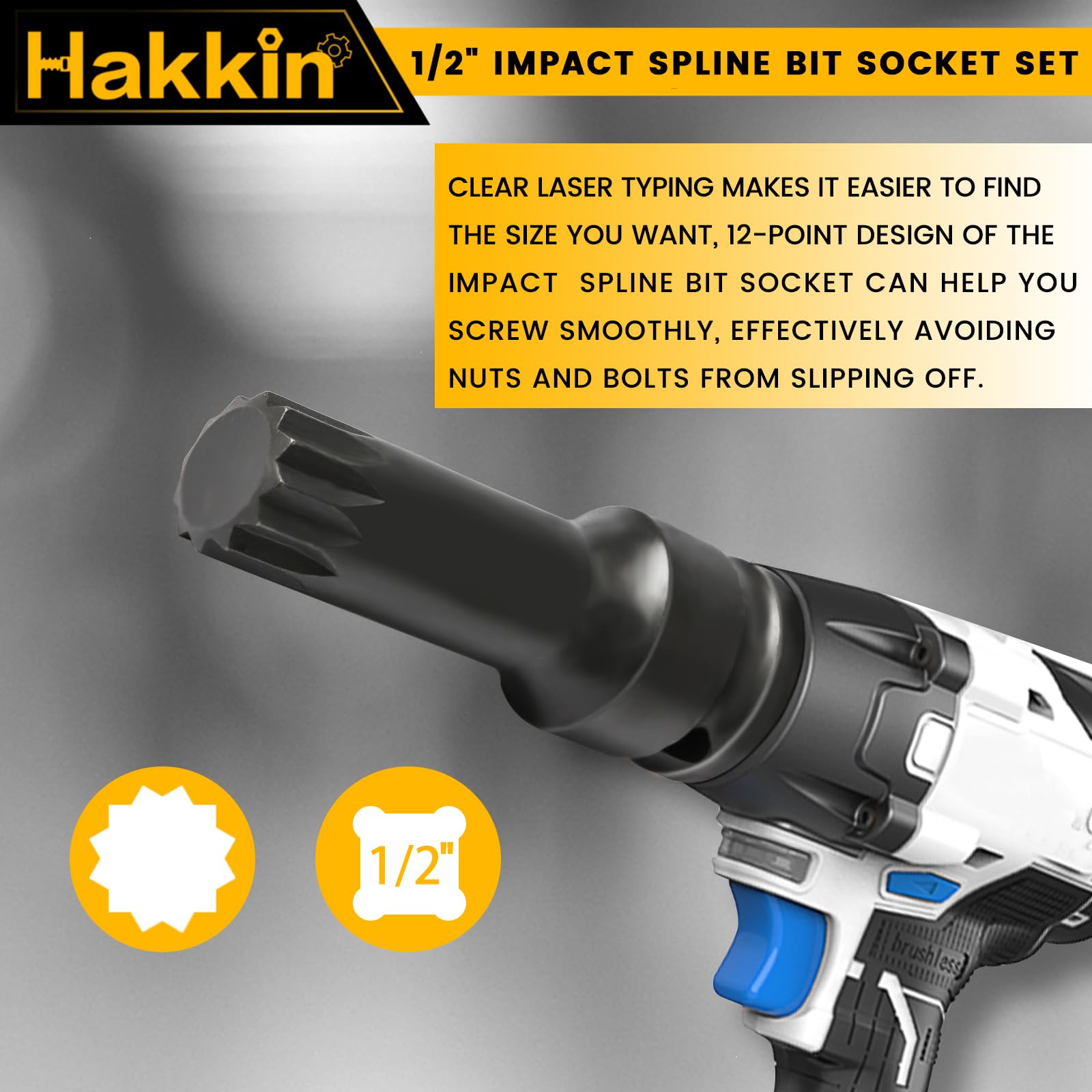 Hakkin 1/2" Impact Torx Bit Socket Set Heavy Duty Impact Star Bit Socket Set with Universal Joint T30 T40 T45 T50 T55 T60 T70 T80