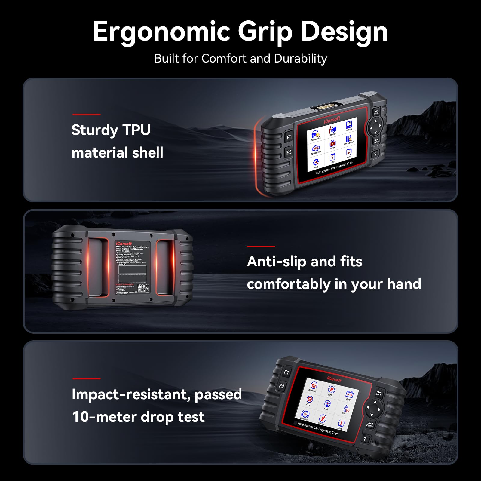 iCarsoft E660 OBD2 Scanner, Car Diagnostic Tool for Engine ABS SRS Transmission, Code Reader with 6 Maintenance Services, Oil/EPB/BMS/ETC/SAS/TPMS Reset, Battery Test, Lifetime No Charge Update
