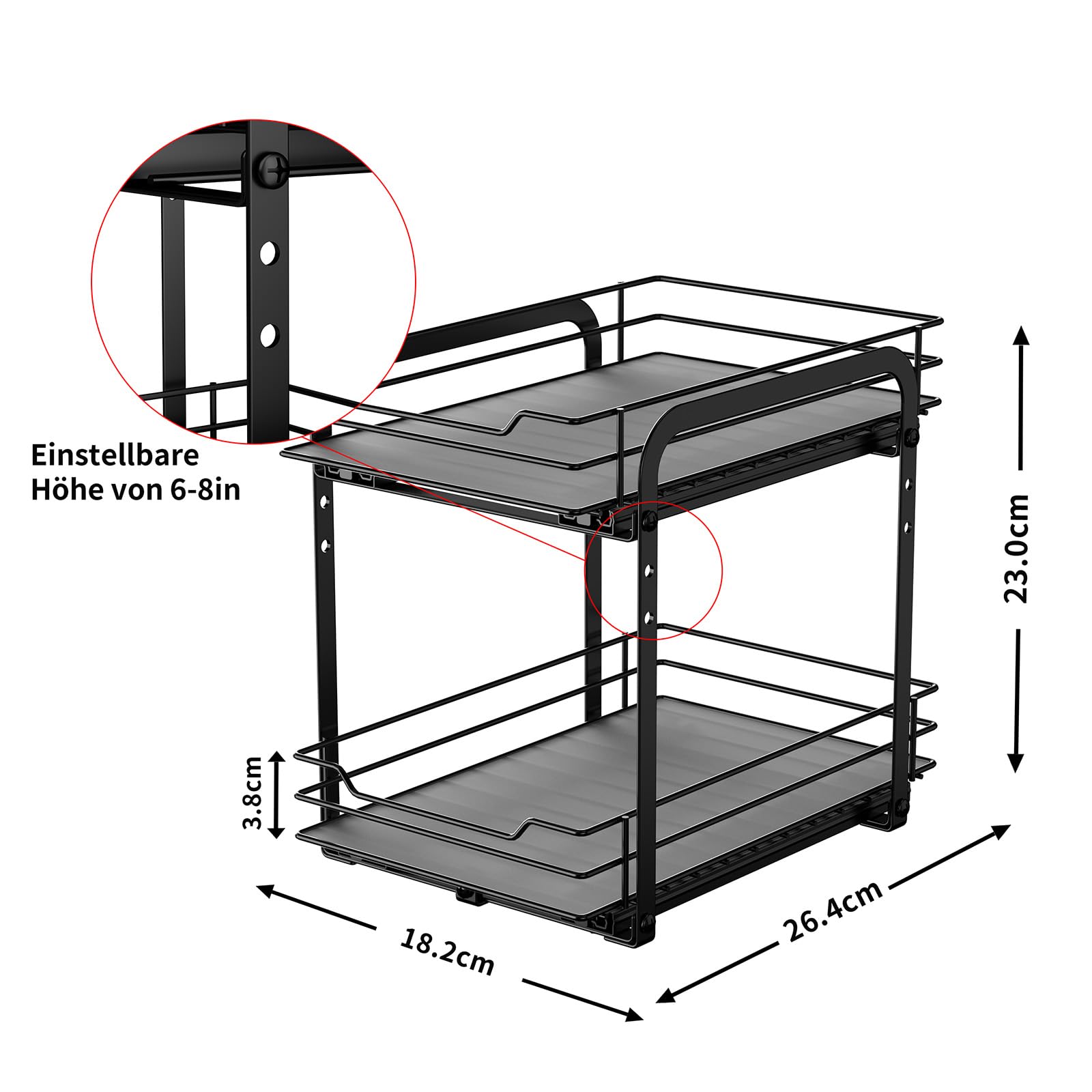 MAYZOLOP 2-Tier Pull Out Spice Rack With Adjustable Height for Inside Cupboard, Metal Kitchen Organiser, Storage Rack, 7.2in W x 10.4in L x 9in H