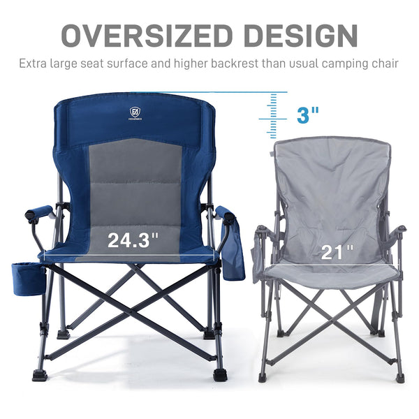 EVER ADVANCED Camping Chair for Adults Oversized 230KG, Folding Chair for Heavy People with Side Pocket, Heavy Duty Extra Wide with Hard Armrest Foldable Garden Fishing Outdoor Fold up