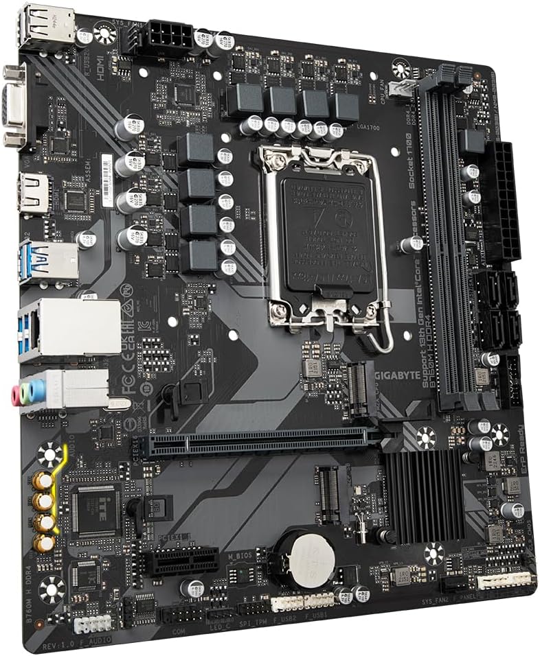 Gigabyte B760M H DDR4 Motherboard - Supports Intel Core 14th Gen CPUs, 6+1+1 Phases Digital VRM, up to 3200MHz DDR4 (OC), 2xPCIe 4.0 M.2, GbE LAN, USB 3.2 Gen1