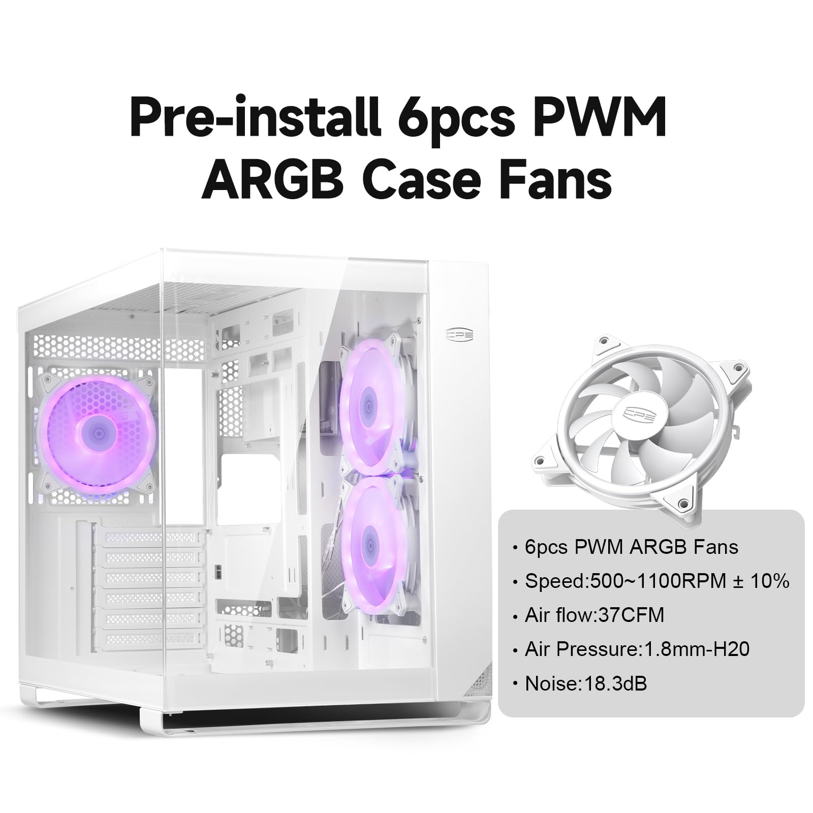 PCCOOLER CPS C3T500 AIRFLOW Mid-Tower ATX/M-ATX/ITX Case, Pre-installed 6 120mm PWM ARGB Fans,Column-Free Design,270° Full View Tempered Glass,360MM Radiator&400MM GPU Support,Easy Installation,WH