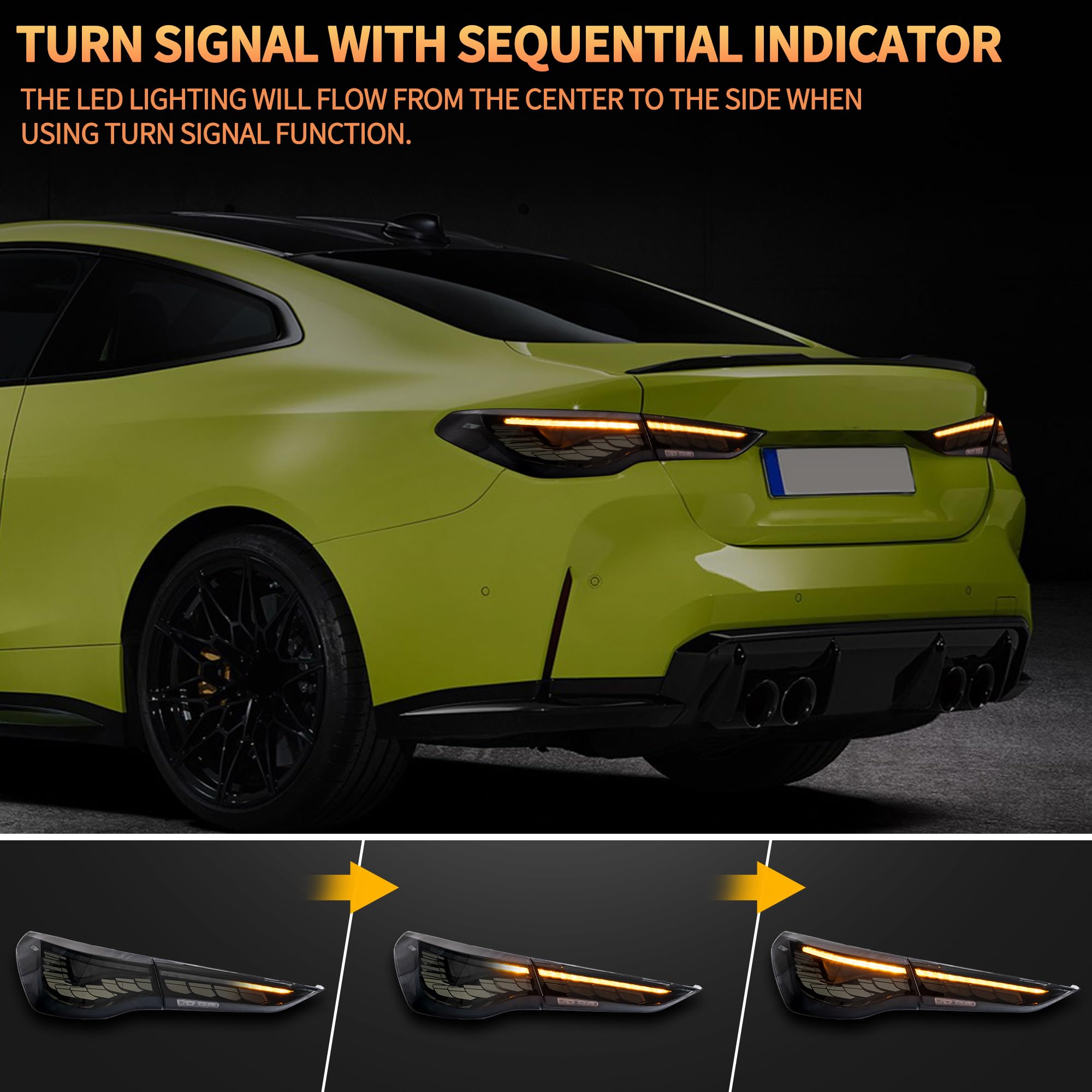 VLAND OLED Rear Lights Compatible With 4 Series G22/G23/G26, M4 G82 G83 2021-2023, Tail Lights Assembly w/Startup dynamic display - Smoked