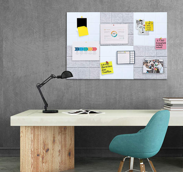 Uoisaiko Large 30x30cm Felt Board Tiles with 30 Pins, Pack of 6 Bulletin Board Notice Boards for Home Office Kitchen, Self Adhesive Pin Board Wall Tiles for Photos Memos