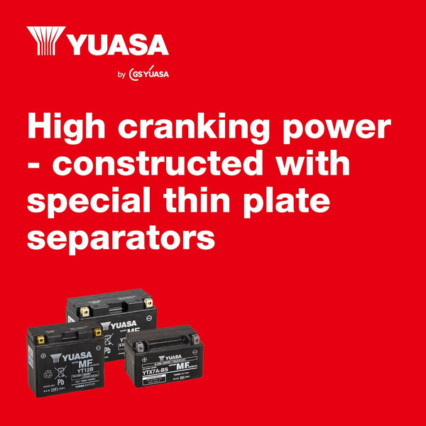 Yuasa YTX12 12V 180 CCA Maintenance Free VRLA AGM Motorbike Battery, Black