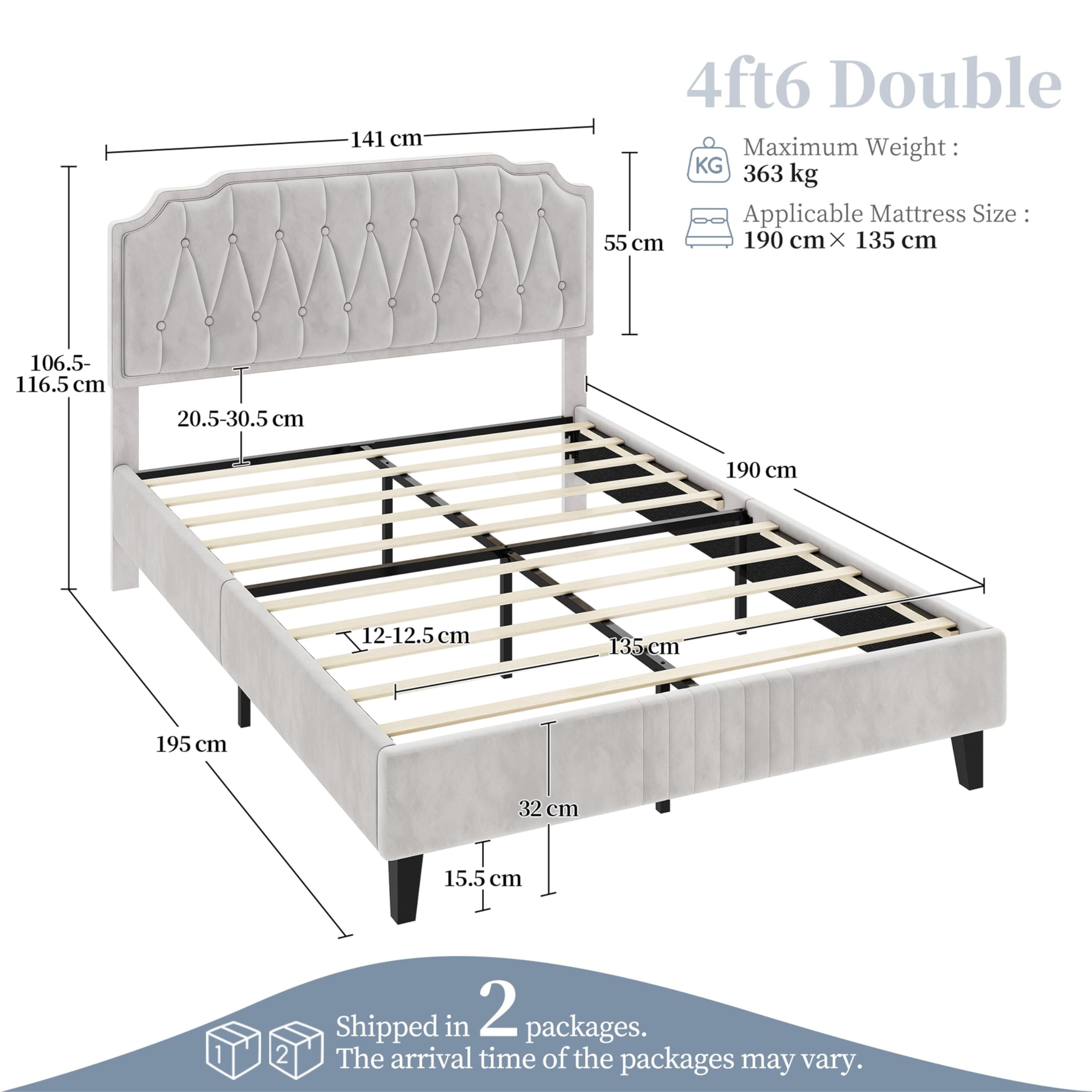 Yaheetech 5ft King Bed Frame Upholstered Platform Bed with Adjustable Button Tufted Headboard/Velvet Fabric/Sturdy Wooden Slat Support/No Box Spring Needed, Dark Grey King Bed