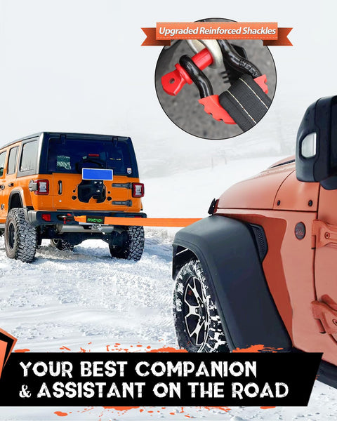 MAIKEHIGH Tow Rope 15 Ton (33,700 Lbs), 6M x 7.6cm Off-Road Recovery Towing Strap with 2 Gloves for Car, Truck, SUV, Emergency (Black)