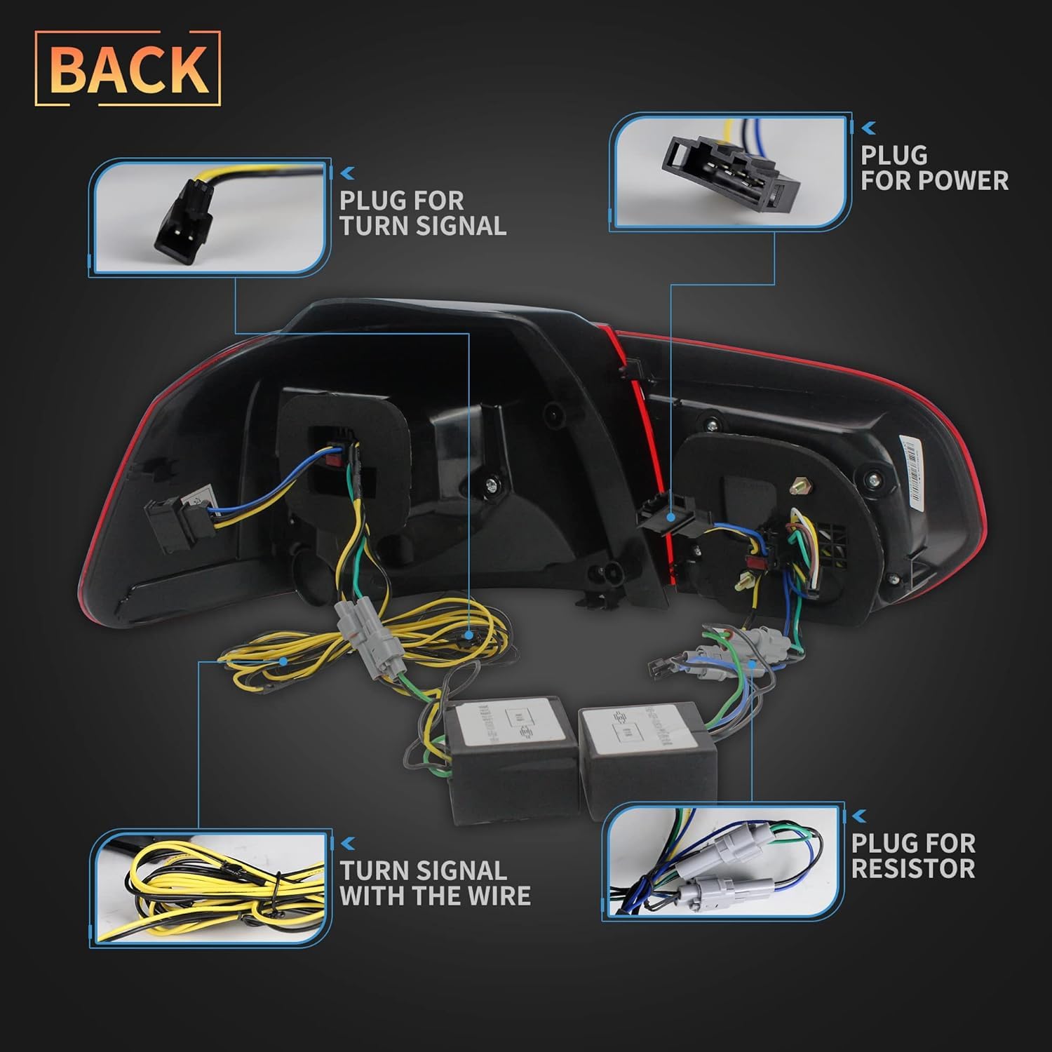 VLAND LED Rear Lights for Golf6 MK6 GTD R TSI 2008-2013 Tail Lights Lamps Assembly with Sequential Indicator, E-mark, One Pair (Smoked)