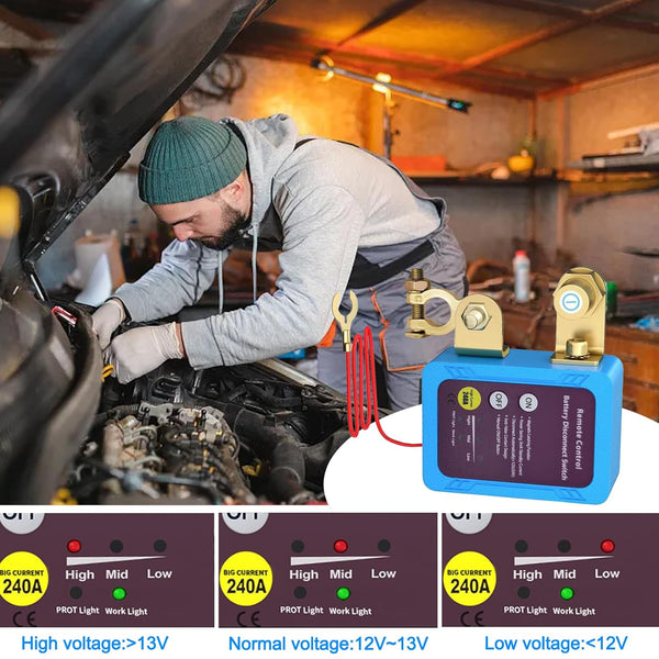 Wireless Remote Control Car Isolator Switch, 12V 240A Battery Disconnect, Energy-Saving Anti-Theft Isolator with 2 Remotes for Car, RV, ATV, Truck, Camper, Boat