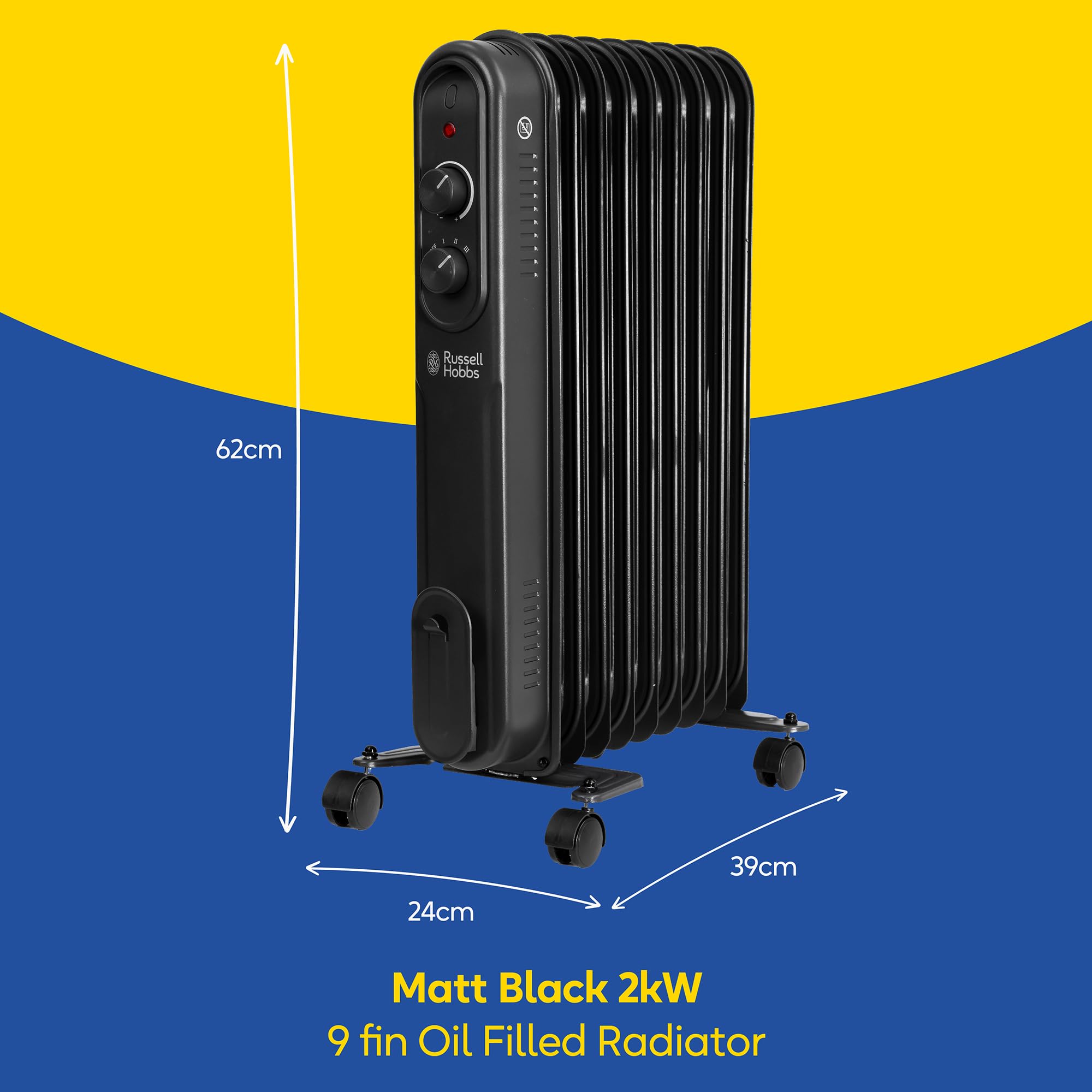 Russell Hobbs 1500W/1.5KW Oil Filled Radiator, 7 Fin Portable Electric Heater - Anthracite, Adjustable Thermostat, 3 Heat Settings, Overheat Protection, 15m sq Room Size, 2 Year Guarantee RHOFR7004A