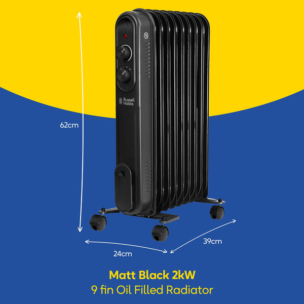 Russell Hobbs 1500W/1.5KW Oil Filled Radiator, 7 Fin Portable Electric Heater - Anthracite, Adjustable Thermostat, 3 Heat Settings, Overheat Protection, 15m sq Room Size, 2 Year Guarantee RHOFR7004A