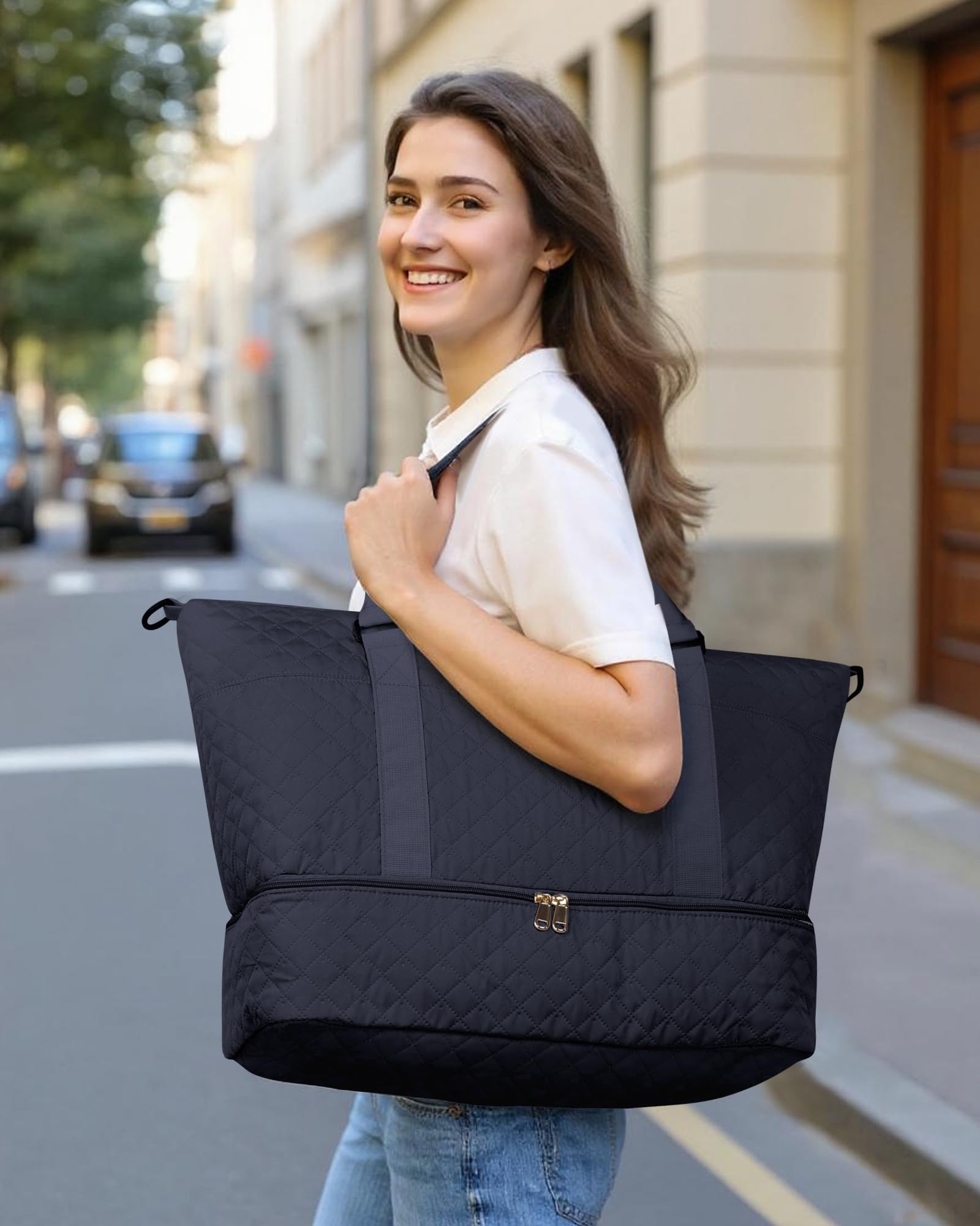 HOTOR Travel Bags for Women - Lightweight Overnight Holdall Bag, Large Carry on Luggage Weekend Bag with Shoe Compartment & Toiletry Bag, Travel Duffel Sport Gym Tote, Black, 34.0 x 45.0 x 20.0 cm