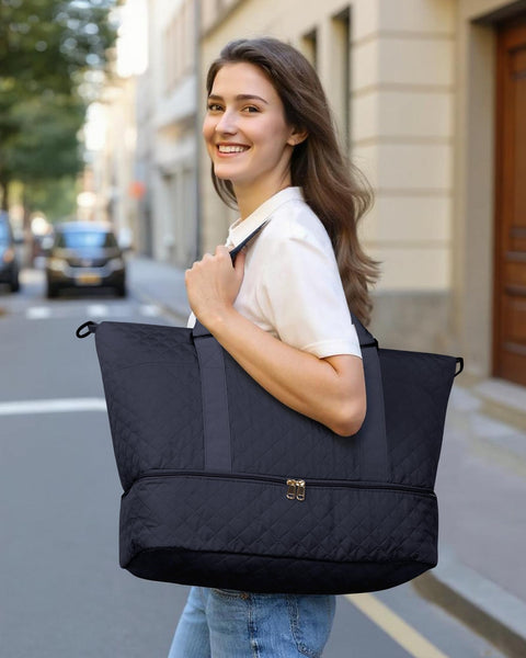 HOTOR Travel Bags for Women - Lightweight Overnight Holdall Bag, Large Carry on Luggage Weekend Bag with Shoe Compartment & Toiletry Bag, Travel Duffel Sport Gym Tote, Black, 34.0 x 45.0 x 20.0 cm