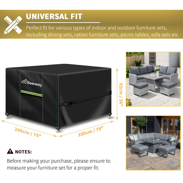 BEEWAY Garden Furniture Cover With Air Vent, Waterproof Patio Rattan Sofa Table Chair Set Cover - 420D Oxford Fabric, Windproof - Rectangular 242 x 182 x 100cm