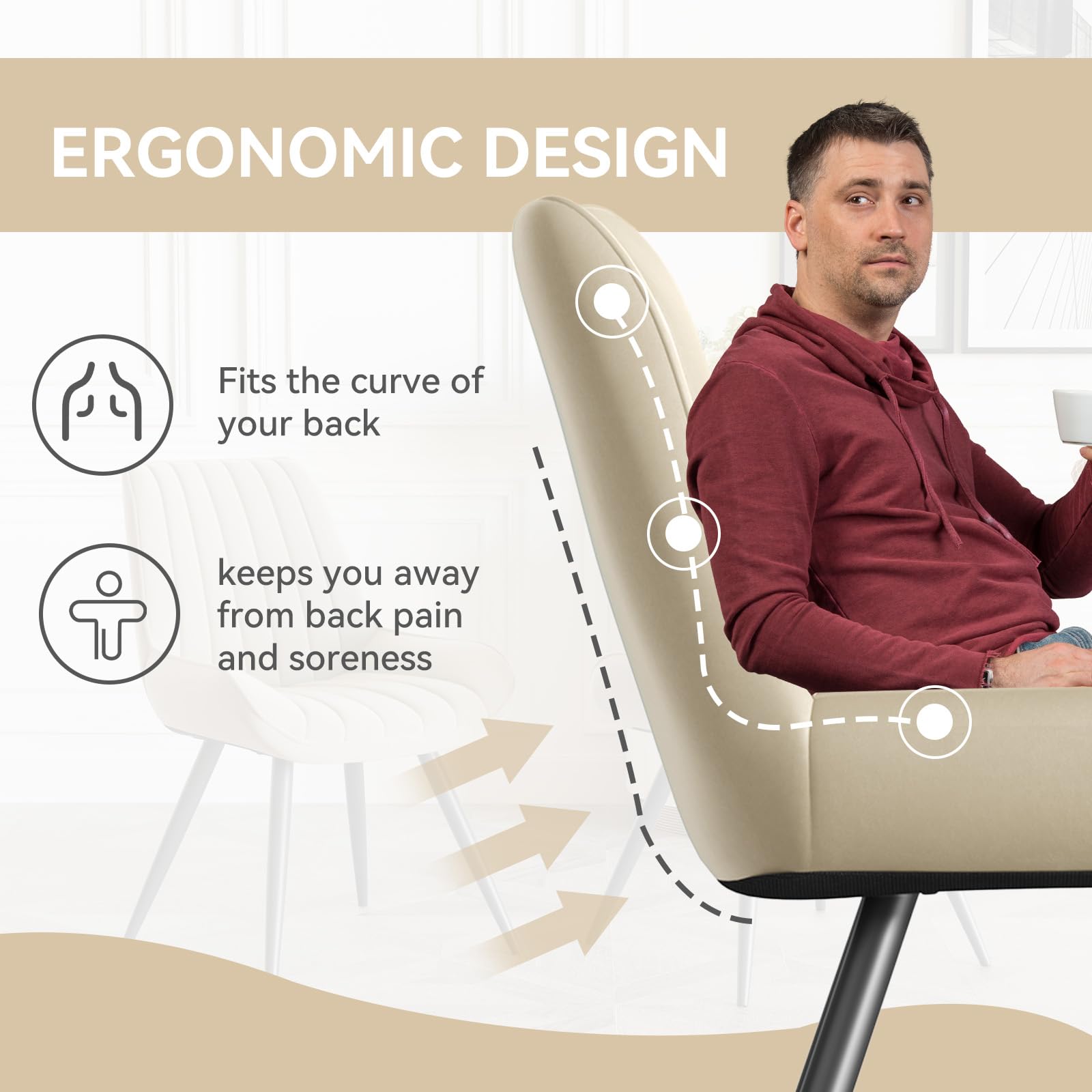 Hawthyhome Dining Chairs Set of 4 |Upholstered Chairs with 10cm Thick Seat Cushion •Upholstered Fabric Dining Chair •Kitchen Chair with Backrest •Modern Armchairs with Metal Legs •Dark Grey