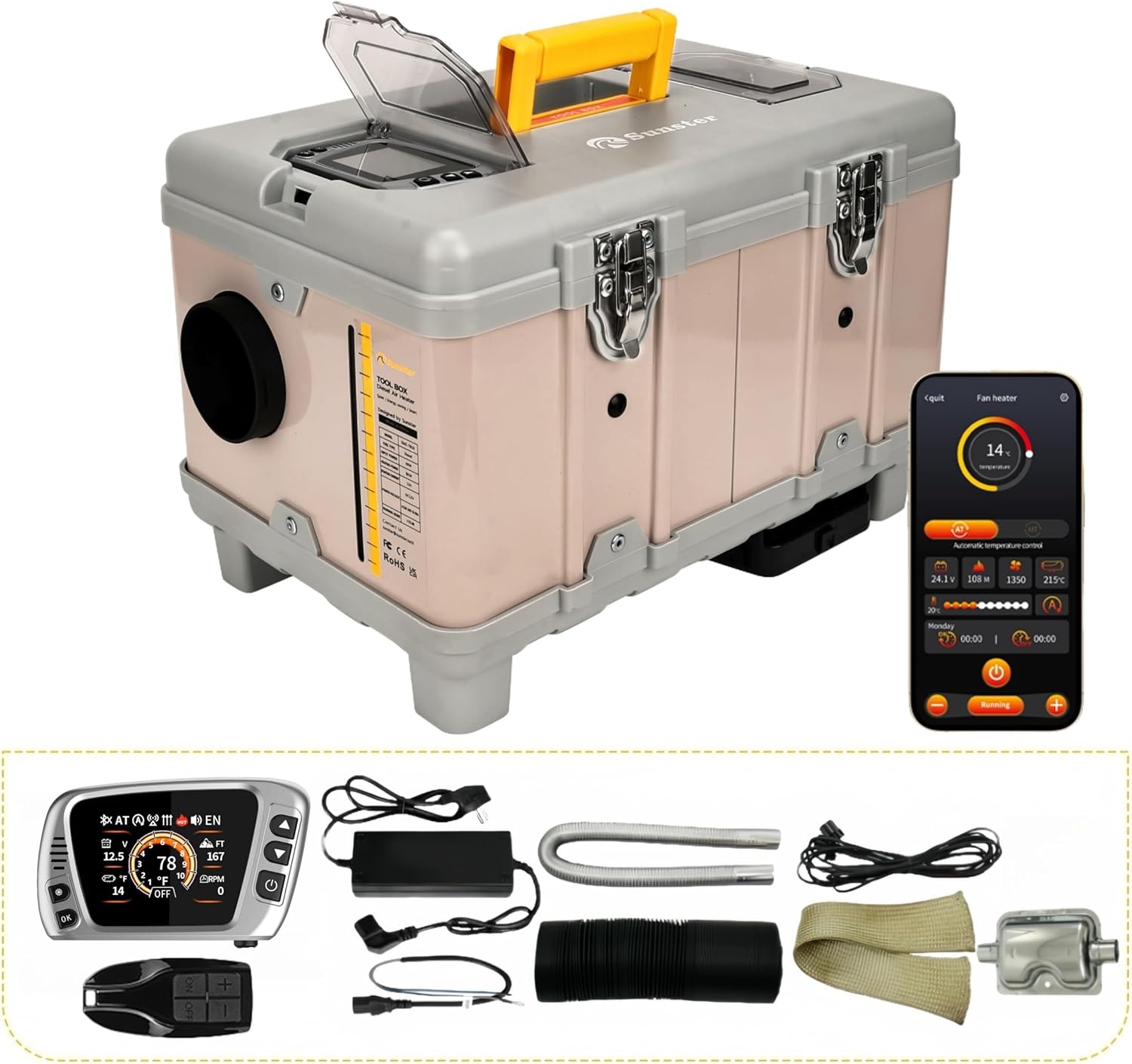 TB10 8KW DC 12V/AC 110-240V Diesel Air Heater, Toolbox Parking Diesel Heater with Bluetooth APP Control, Adaptive Plateau, Automatic Start Stop & Ventilation,for RV Campervan Home Car