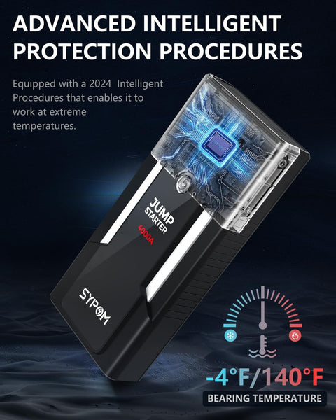 SYPOM Jump Starter, 4000A Peak Car Battery Jump Starter (for All Gas or Up to 10L Diesel), Portable Car Starter Battery Pack with Extended Smart Jumper Cables,12V Auto Jump Box with LED Light