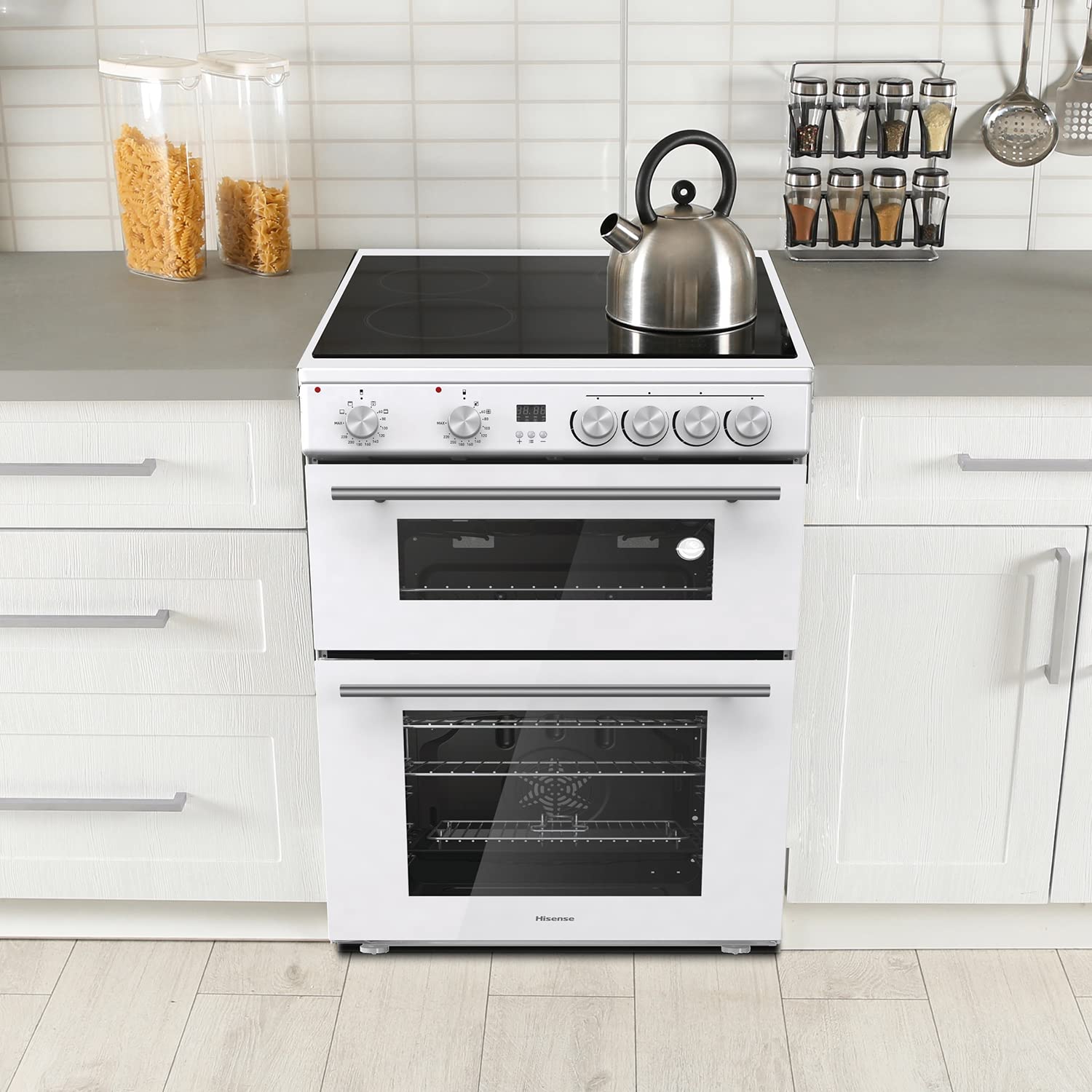 Hisense HDE3211BBUK 60cm Electric Cooker with Ceramic Hob-Black , A Rated Double Oven