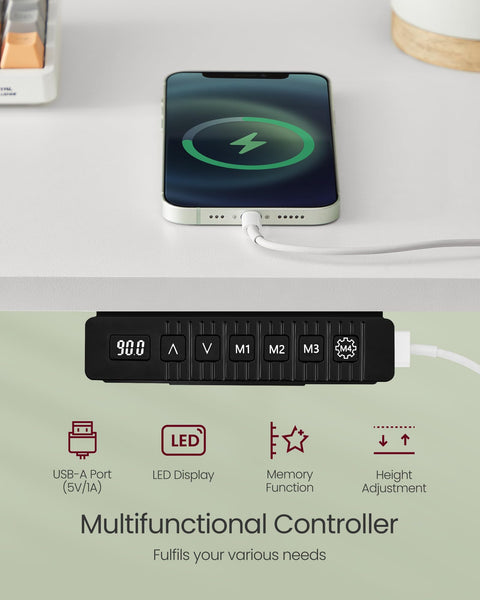 VASAGLE Electric Standing Desk, Height Adjustable Desk, 60 x 140 x (72-120) cm, 4 Memory Heights, Storage Pocket, for Home Office, Study, Rustic Brown and Ink Black LSD134K02