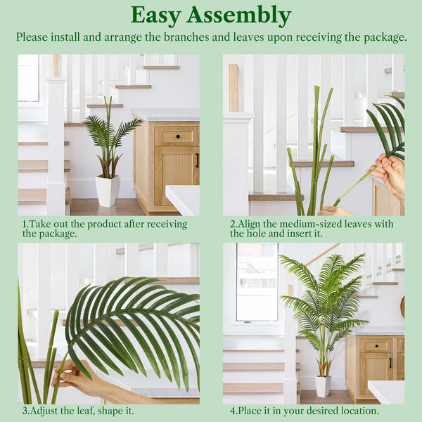 Alupssuc 5ft Tall Faux Palm Tree with 12 Detachable Trunks, Large Indoor Tropical Artificial Dypsis Lutescens Tree, Real Touch Silk Areca Palm Tree in