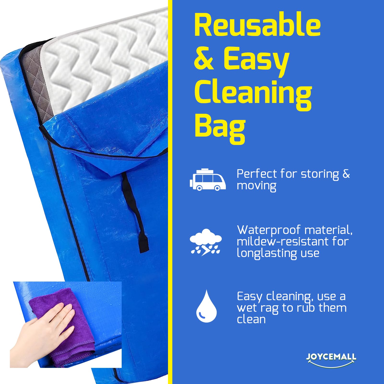 JOYCEMALL Super King Size Mattress Bag for Moving & Storage, Heavy Duty Extra Thick Waterproof Reusable Mattress Cover Protector with 8 Reinforced