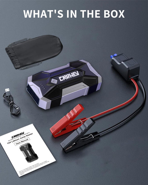 CARHEV 4500A Jump Starter Power Pack, 12V Car Battery Booster Jump Starter Power Bank (up to 8.0L Gas or 8.0L Diesel Engine), Portable Car Starter with LED Flashlight, Jump Pack with Jump Leads