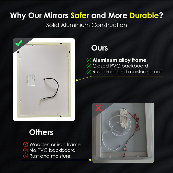 ELEGANT 500 x 700mm Modern Heated LED Illuminated Vertical Rectangle Bathroom Mirror Lights Touch Control Switch with Demister Pad/Shaver Socket