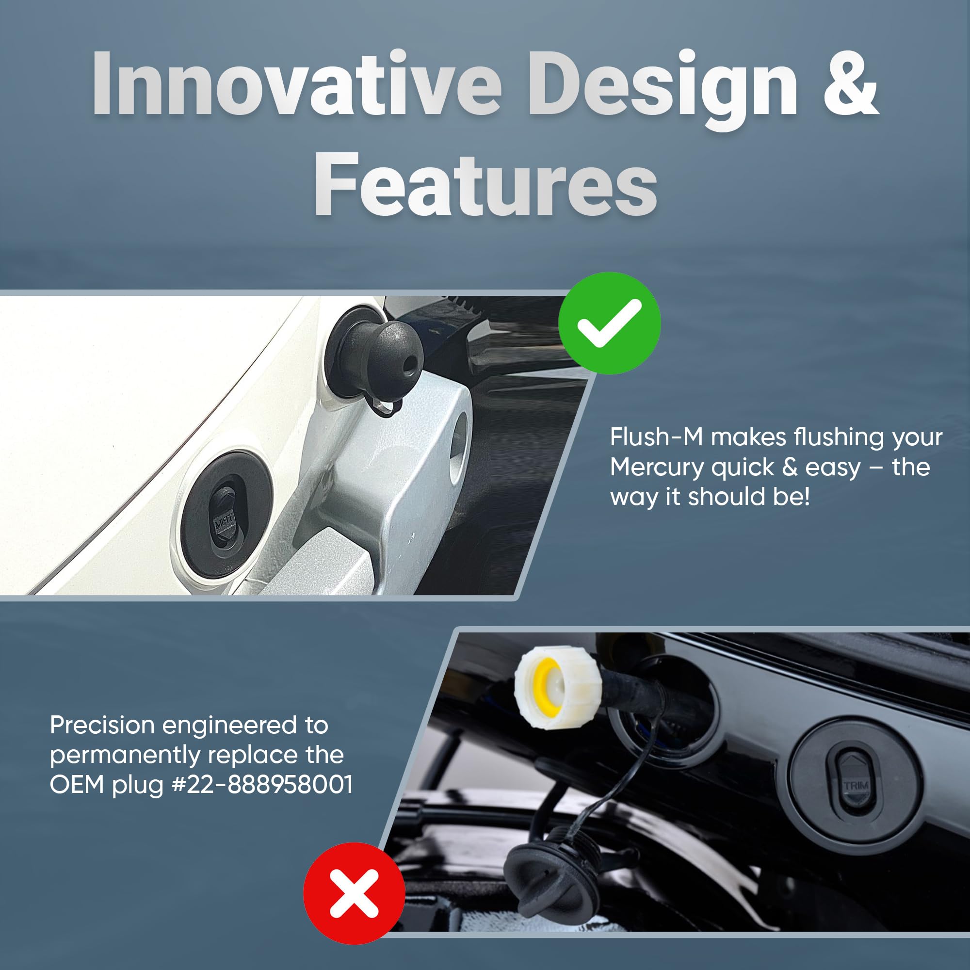 Flush-M Outboard Quick Connect Flush Kit for Mercury - Compatible with Verado, Pro XS, FourStroke, SeaPro 75HP - 500HP & V10 Models - UV Stable &
