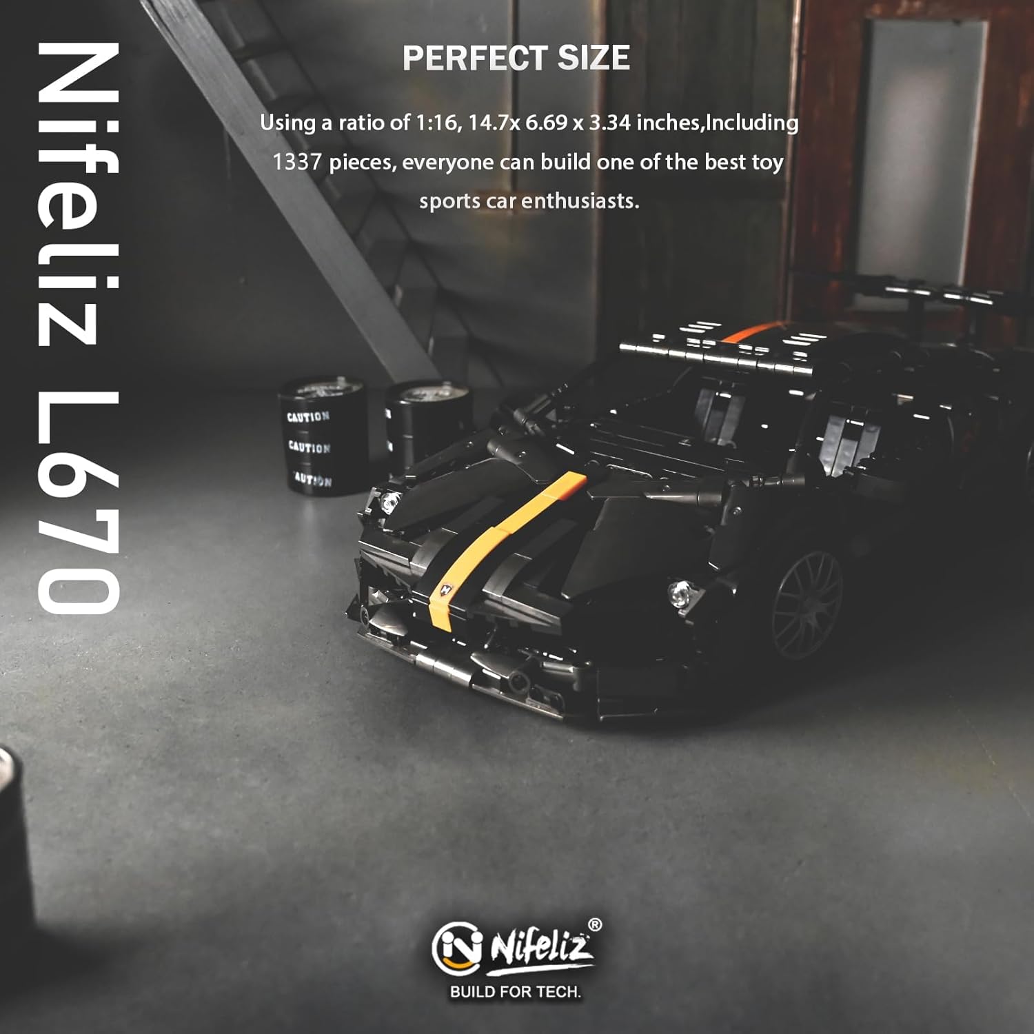 L670 Sports Car MOC Building Blocks, Adult Collectible Model Set, 1:14 Scale Construction Toy (1337 Pcs)