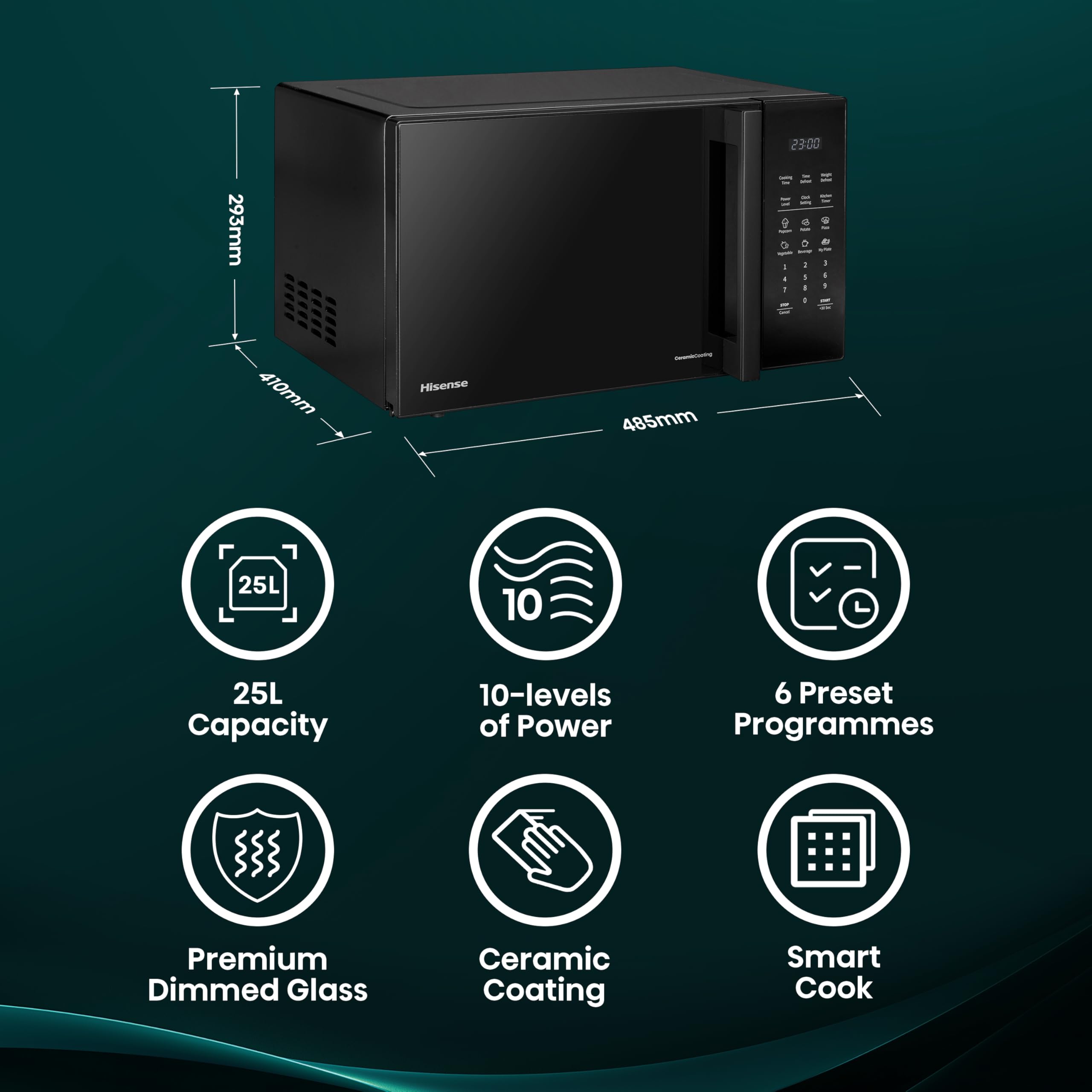 Hisense H23MOBSD1HUK 23 Litre 800W electronic Microwave with Auto Defrost, Digital Display, Smart Cook, Multi level cooking and Easy Clean- Black