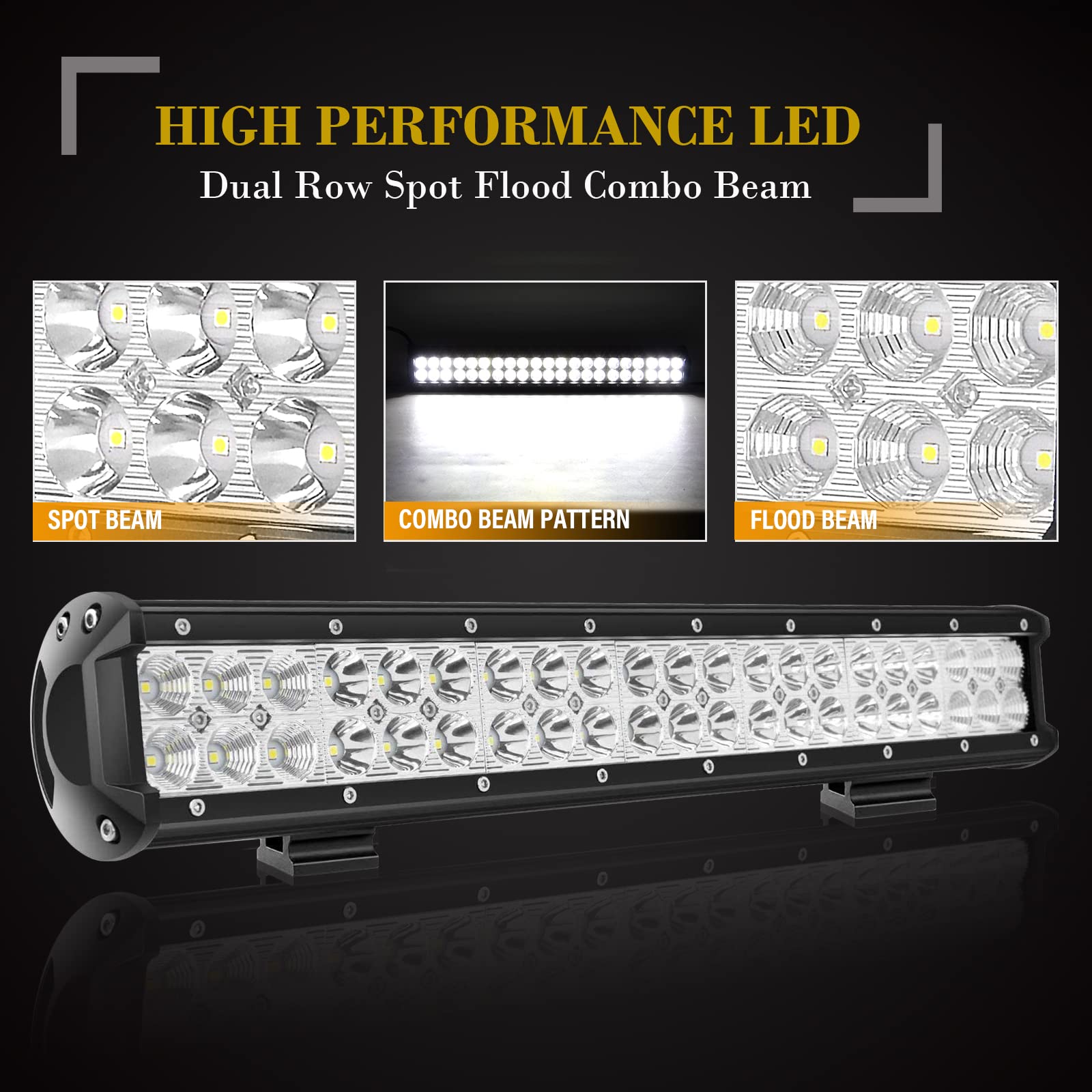 SKYWORLD LED Light Bar, 20 inch 126W Spot Flood Combo Beam Work Driving Lamp with Black License Plate Mounting Bracket Wiring Harness Kit for Truck Car ATV SUV 4X4 Truck Boat