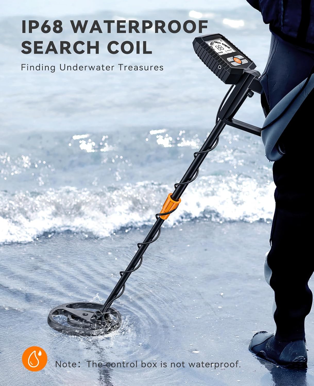 SUNPOW Metal Detector for Adults & Kids, Waterproof Metal Detector for Gold Detecting, Stable Anti-interference, Big LCD Display, 4 Modes, IP68 Search Coil -OTMD13