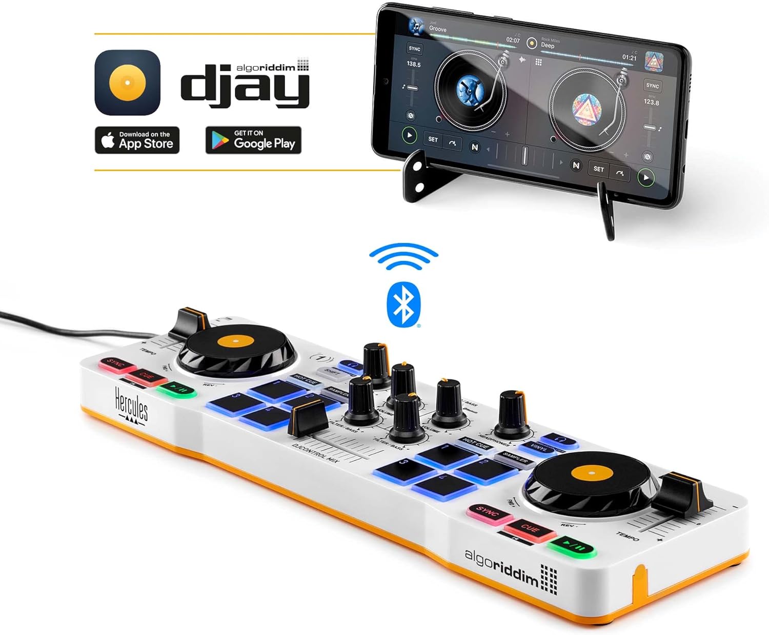 Hercules DJControl Mix – Compact DJ Controller with Built-In Soundcard, Performance Pads, and DJUCED Software for iOS & Android